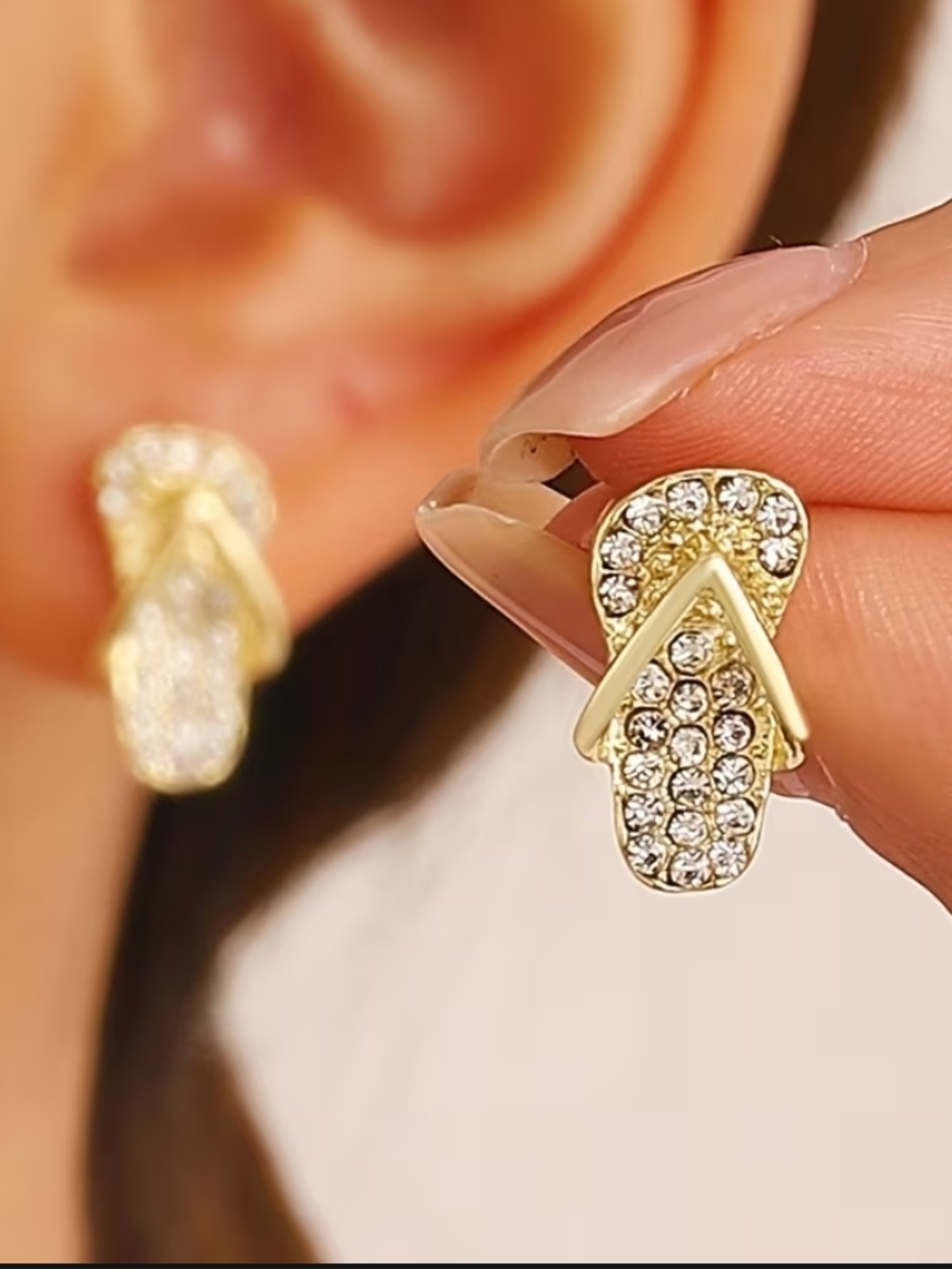 Gold Crystal Flip-Flop Stud Earrings for Women